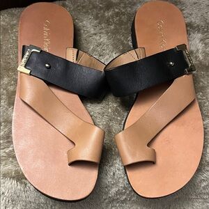 New Calvin Klein Black and Tan Women's Sandals